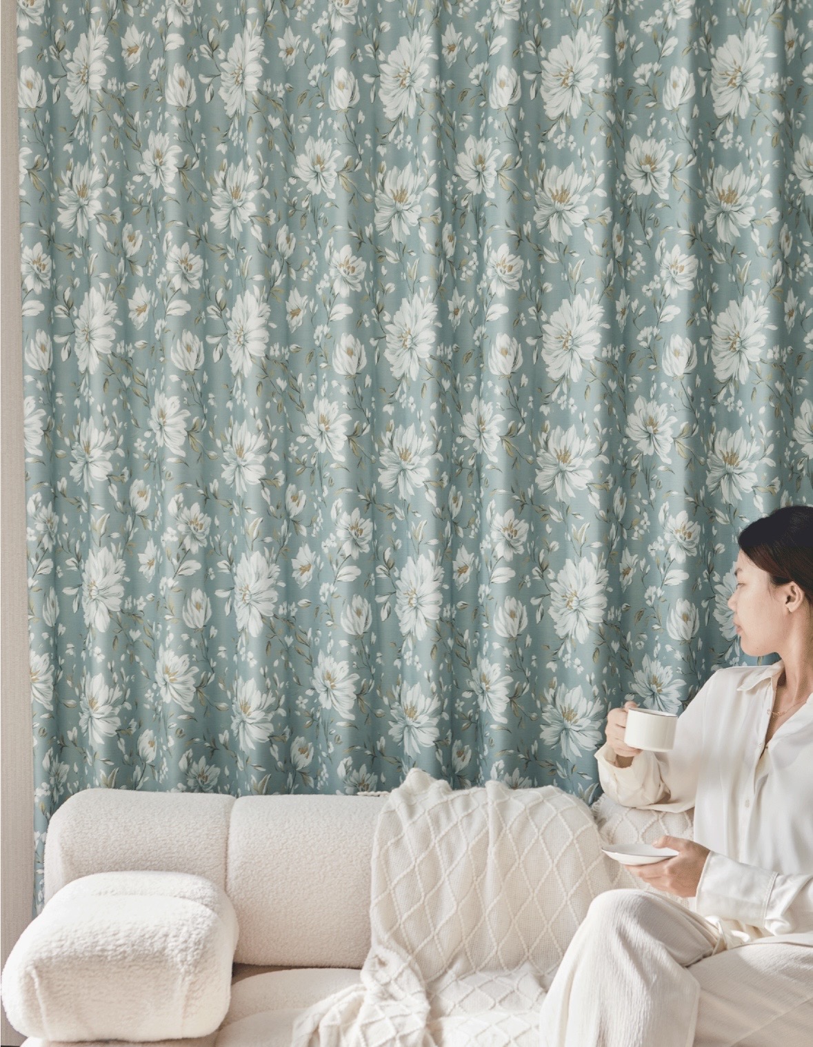2887 13 1 Cottagecore Watercolor Lily Blackout Curtains – Dusty Blue Botanical Print Room Darkening Drapes