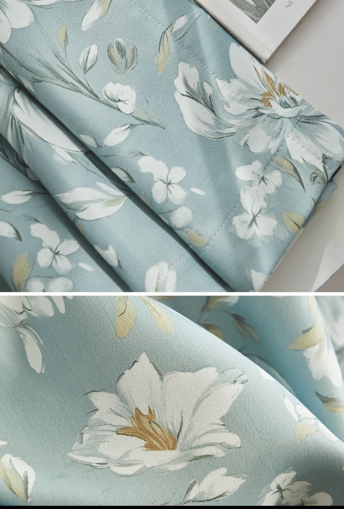 2887 13 Cottagecore Watercolor Lily Blackout Curtains – Dusty Blue Botanical Print Room Darkening Drapes