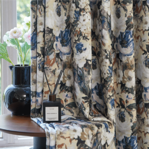 2887 19 2 Vintage Oil Painting Floral Blackout Curtains – Rustic Blue Terracotta Botanical Print Drapes scaled