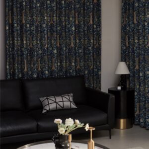 2887 20 Moody Navy Tree of Life Blackout Curtains – Gold Botanical Print Luxury Room Darkening Drapes 