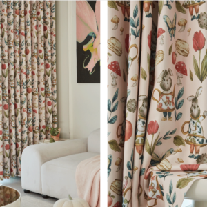 2887 28 Whimsical Bunny Floral Blackout Curtains – Baby Safe Watercolor Botanical Print Drapes  scaled