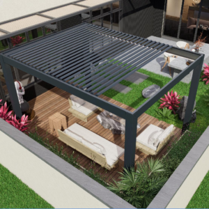 black motorized retractable pergola