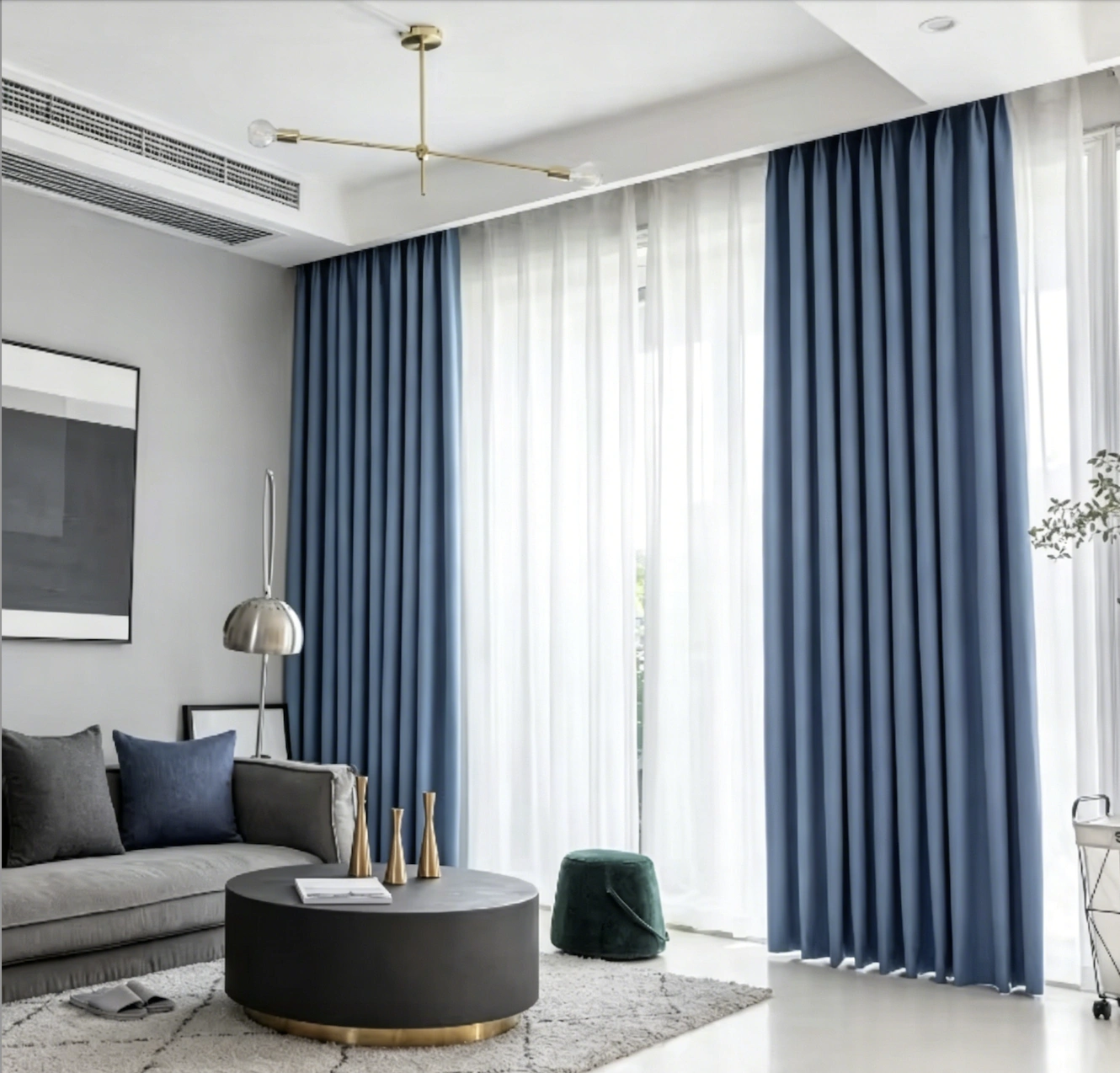 pinched pleated black curtain